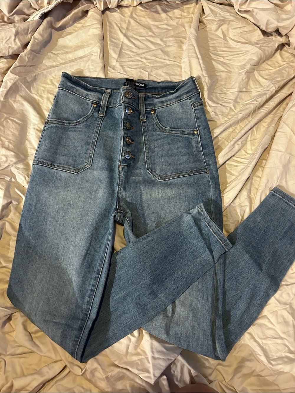 Fashion Nova High-Rise Button-Fly Medium Blue Jeans